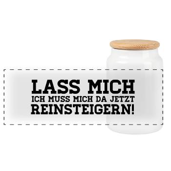 LASS MICH REINSTEIGERN! - Panorama Keksdose mit Holzdeckel - Weiß - Vorne