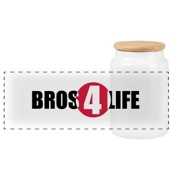 Bros 4 Life Logo Design - Panoramic Cookie Jar with Wooden Lid - white - Front