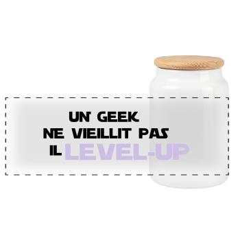 un_geek ne vieillit pas il Level up - Boîte à biscuits avec couvercle en bois - blanc - Devant