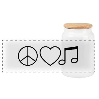 peace_love_music_f1 - Panorama Keksdose mit Holzdeckel - Weiß - Vorne