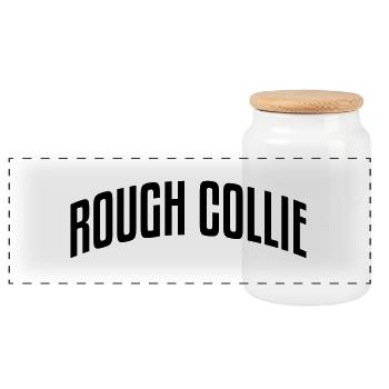 rough collie stylish arched text logo co - Panoramic Cookie Jar with Wooden Lid - white - Front