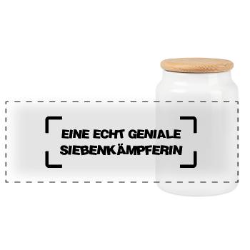 Siebenkämpfer / Siebenkämpferin / Siebenkampf - Panorama Keksdose mit Holzdeckel - Weiß - Vorne