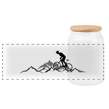 Sport Mountainbiker Berge - Panorama Keksdose mit Holzdeckel - Weiß - Vorne