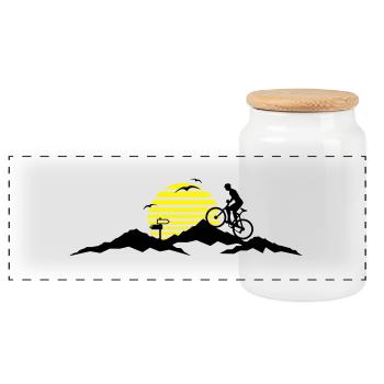 Sport - Mountainbike Berge und Sonne - Panorama Keksdose mit Holzdeckel - Weiß - Vorne