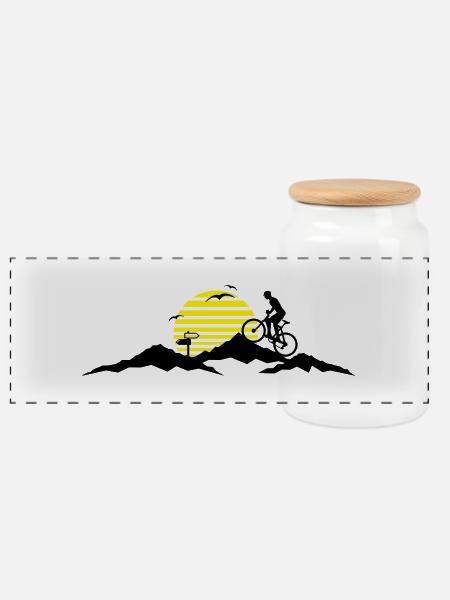 Sport - Mountainbike Berge und Sonne - Panorama Keksdose mit Holzdeckel - Weiß