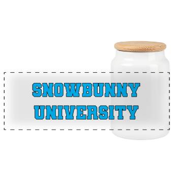 Snowbunny University - Panoramic Cookie Jar with Wooden Lid - white - Front