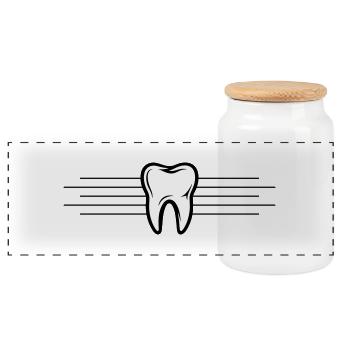 Tooth Symbol - Panoramic Cookie Jar with Wooden Lid - white - Front