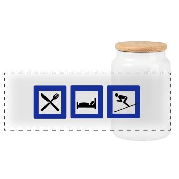 Ski - Boîte à biscuits avec couvercle en bois - blanc - Devant