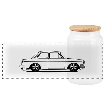 Auto, Stufe, Oldtimer, Typ 3 - Panorama Keksdose mit Holzdeckel - Weiß - Vorne