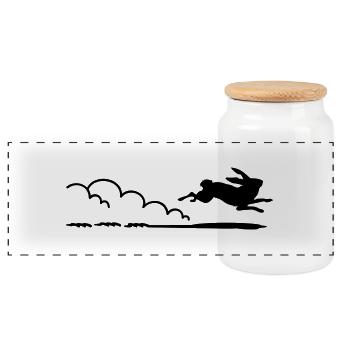 flottes Häschen / running rabbit (1c) - Panorama Keksdose mit Holzdeckel - Weiß - Vorne