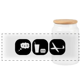 eat sleep gliding glider pilot - Panoramic Cookie Jar with Wooden Lid - white - Front