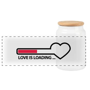 love_is_loading_2c - Panorama Keksdose mit Holzdeckel - Weiß - Vorne