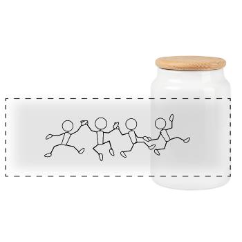 happy_human_chain_1c - Panorama Keksdose mit Holzdeckel - Weiß - Vorne