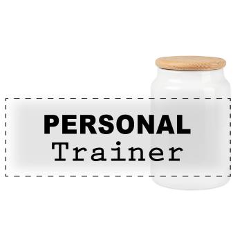 personal trainer - Panoramic Cookie Jar with Wooden Lid - white - Front