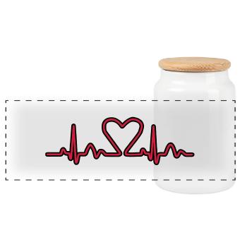 Lignes de impulsion d'électrocardiogramme de coeur - Boîte à biscuits avec couvercle en bois - blanc - Devant