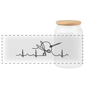 Nähen Heartbeat schwarz - Panorama Keksdose mit Holzdeckel - Weiß - Vorne