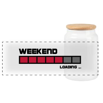 Loading Weekend | Fun t-shirt printing - Panoramic Cookie Jar with Wooden Lid - white - Front
