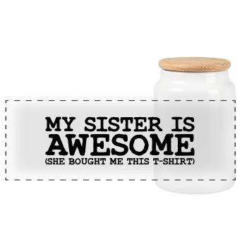 my sister is awesome - Panorama Keksdose mit Holzdeckel - Weiß - Vorne