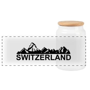 switzerland - Switzerland - suisse - svizzera - Panoramic Cookie Jar with Wooden Lid - white - Front