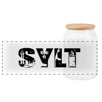 Sylt Skyline - Panorama Keksdose mit Holzdeckel - Weiß - Vorne