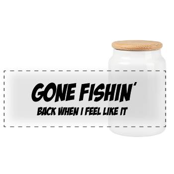 Gone fishing, back when I feel like it - Panorama Keksdose mit Holzdeckel - Weiß - Vorne