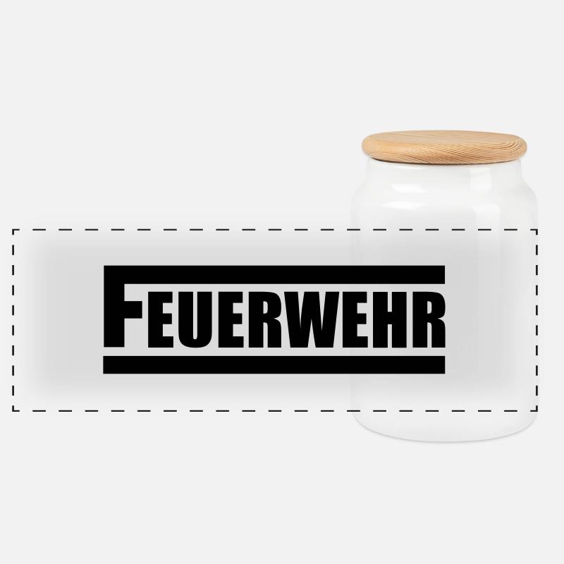 Feuerwehr - Panorama Keksdose mit Holzdeckel - Weiß