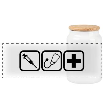 Stéthoscope seringue Croix docteur logo - Boîte à biscuits avec couvercle en bois - blanc - Devant