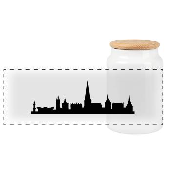 Skyline Rostock - Panorama Keksdose mit Holzdeckel - Weiß - Vorne
