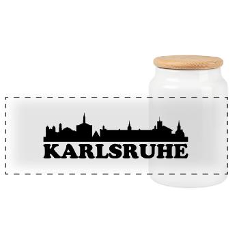 Skyline Karlsruhe Text - Panorama Keksdose mit Holzdeckel - Weiß - Vorne