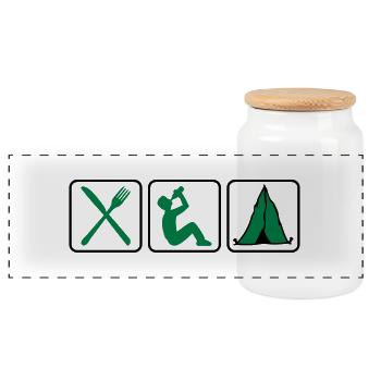 camp , camping, camping , caravan, trekking , hiki - Panorama Keksdose mit Holzdeckel - Weiß - Vorne