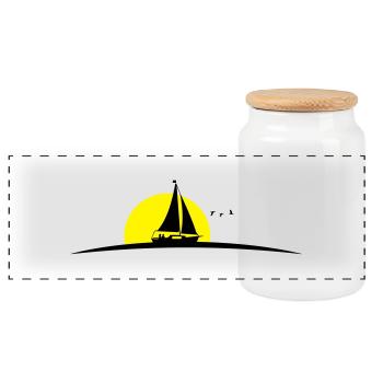 Segelboot - Panorama Keksdose mit Holzdeckel - Weiß - Vorne
