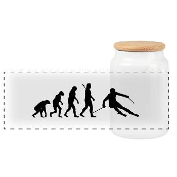 Evolution Skifahrer - Panorama Keksdose mit Holzdeckel - Weiß - Vorne