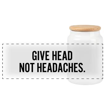give head, not headaches - Panorama Keksdose mit Holzdeckel - Weiß - Vorne