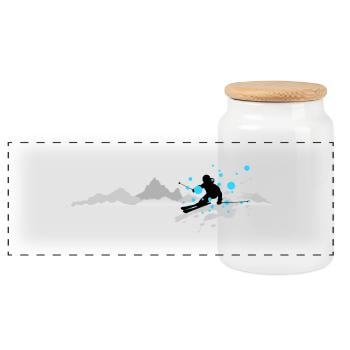 Winter - Skifahrer Berge - Panorama Keksdose mit Holzdeckel - Weiß - Vorne
