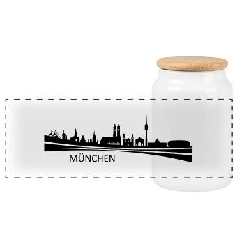 Skyline - München - Panorama Keksdose mit Holzdeckel - Weiß - Vorne