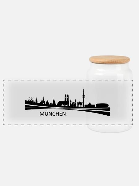 Skyline - München - Panorama Keksdose mit Holzdeckel - Weiß