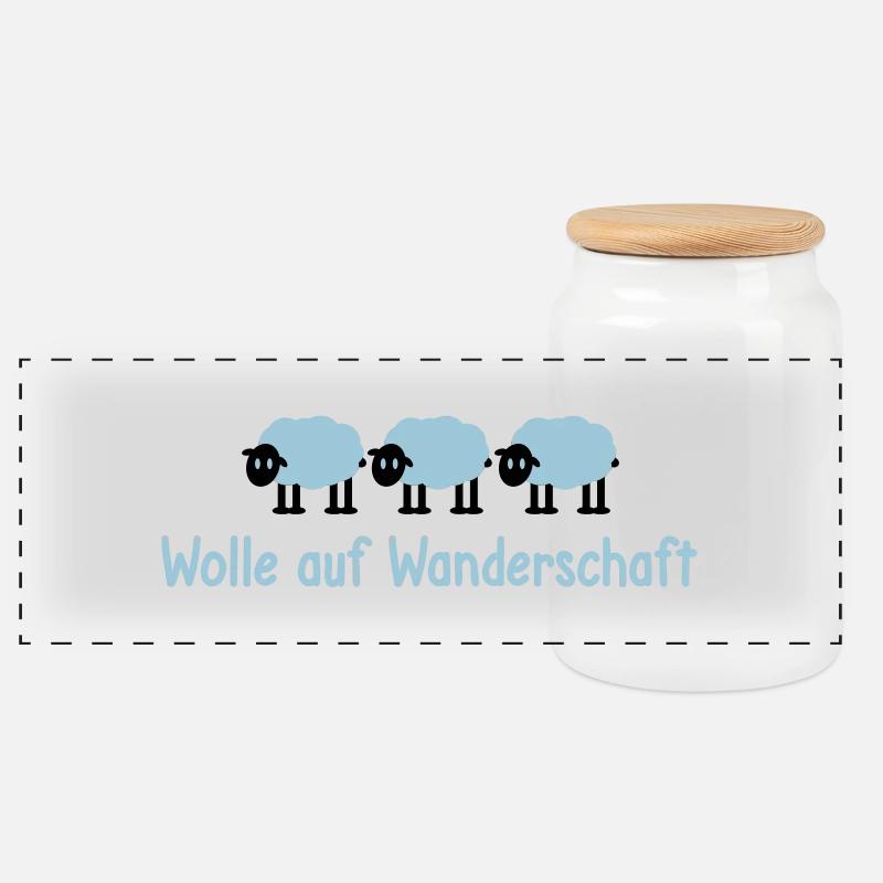 Wolle auf Wanderschaft Schafe Schäfchen Lämmer süß - Panorama Keksdose mit Holzdeckel - Weiß