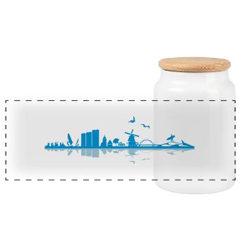 Skyline - Fehmarn - Panorama Keksdose mit Holzdeckel - Weiß - Vorne