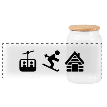 Ski - Panoramic Cookie Jar with Wooden Lid - white - Front