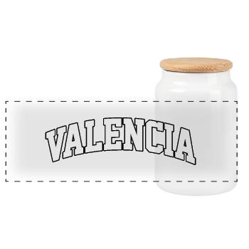 Logo Valencia : Design collégial au style vibrant - Boîte à biscuits avec couvercle en bois - blanc - Devant
