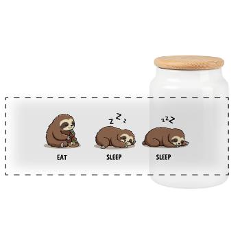 Sloth Eat Sleep Sleep - Panoramic Cookie Jar with Wooden Lid - white - Front