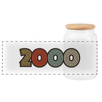 2000 retro vintage - Panoramic Cookie Jar with Wooden Lid - white - Front