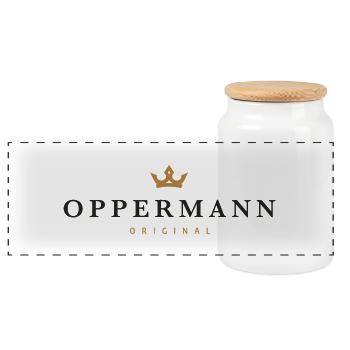 Oppermann Original Family Logo - Panoramic Cookie Jar with Wooden Lid - white - Front