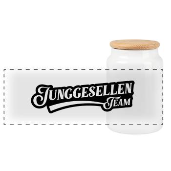 Junggesellen Team Jga - Panorama Keksdose mit Holzdeckel - Weiß - Vorne