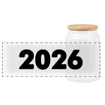 2026 - Panoramic Cookie Jar with Wooden Lid - white - Front