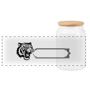 Tiger - Name, Vorname - Panorama Keksdose mit Holzdeckel - Weiß - Vorne