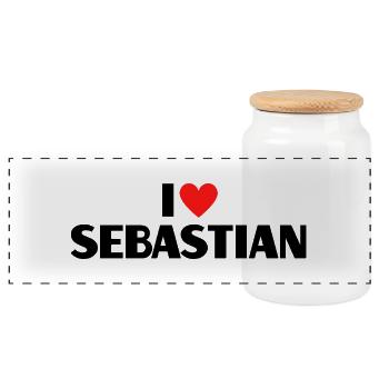 I Love Sebastian Heart Graphic Name Gift - Panoramic Cookie Jar with Wooden Lid - white - Front