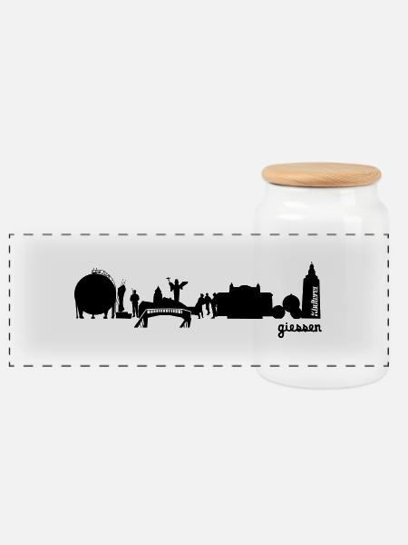 Gießen Skyline - Panorama Keksdose mit Holzdeckel - Weiß
