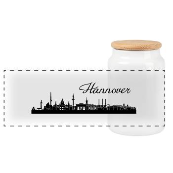 Hannoveraner Skyline - Panorama Keksdose mit Holzdeckel - Weiß - Vorne