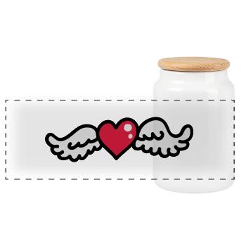 Heart Wings 3 - Panoramic Cookie Jar with Wooden Lid - white - Front